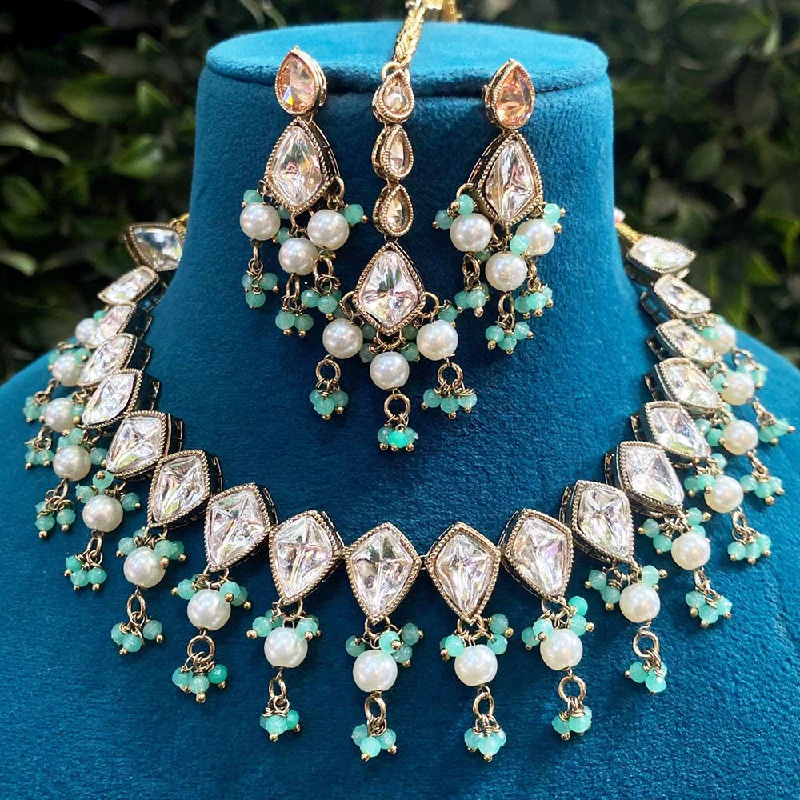 women’s layered gold necklaces-Royal Kundan Jewellery Gold Plated Polki Kundan And Pearls Necklace Set