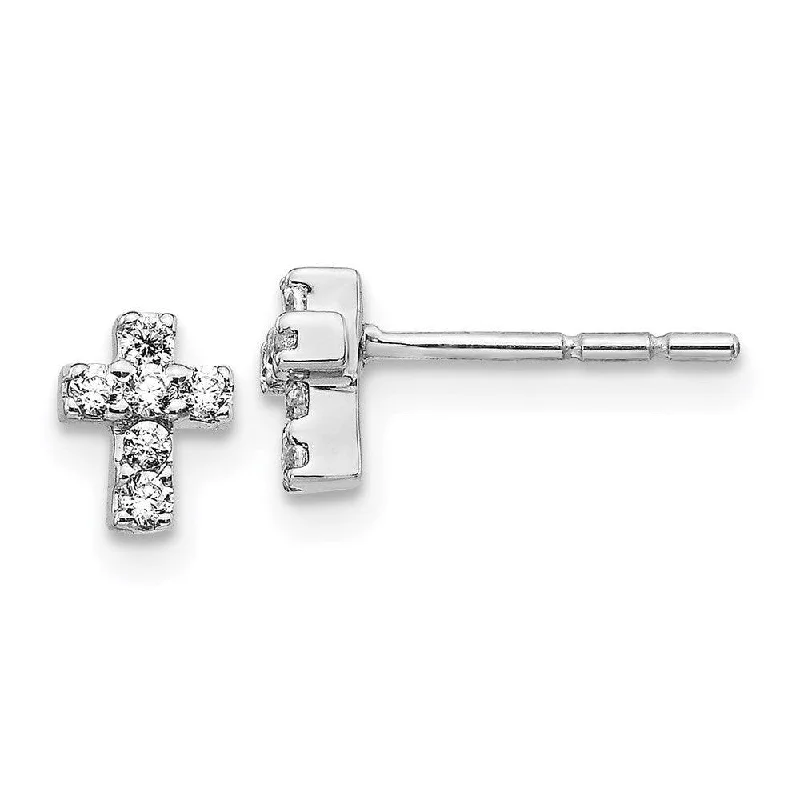 women’s silver earrings-14k White Gold Diamond Cross Earrings