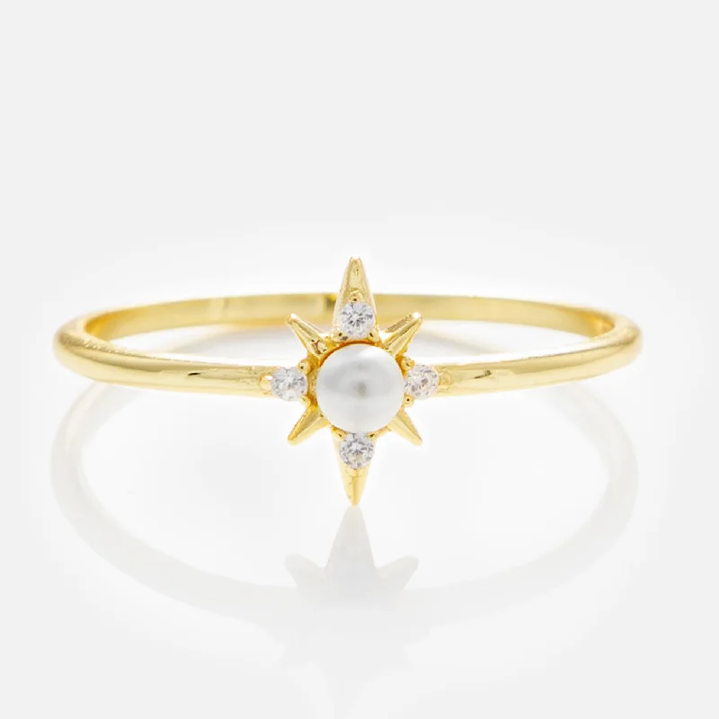 women’s gold rings for engagement-Celestina Pearl Ring