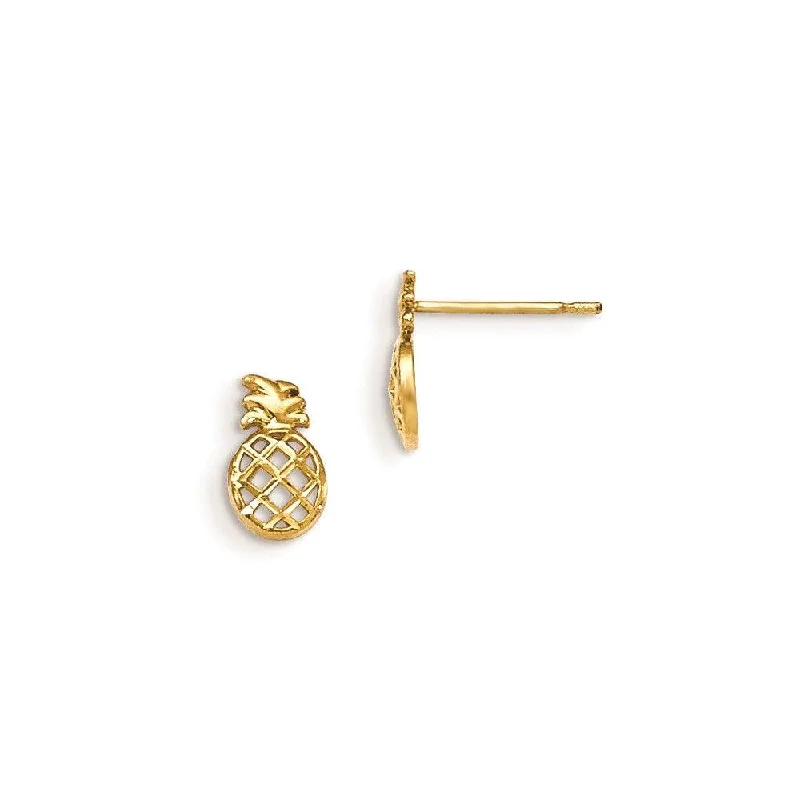 women’s personalized earrings-Madi K Kid's 14k  D/C  Pineapple Post Earrings