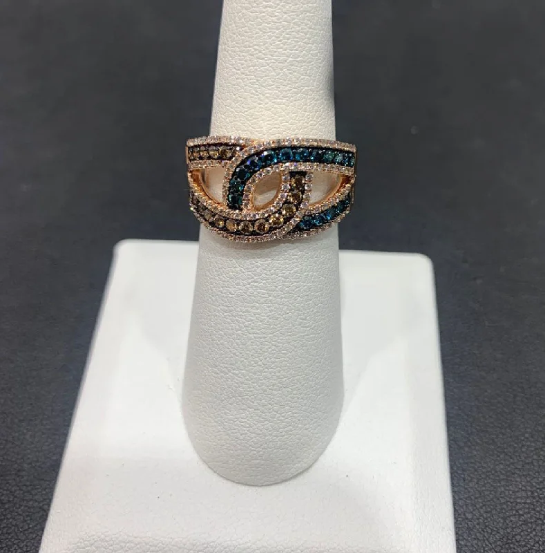 women’s platinum wedding rings and engagement rings-14k Rose Gold Brown & Blue Diamond Ring