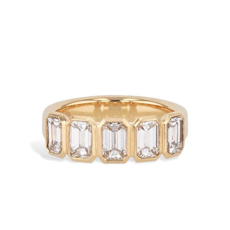 women’s luxury rings-5 Emerald Cut Diamond Yellow Gold Ring