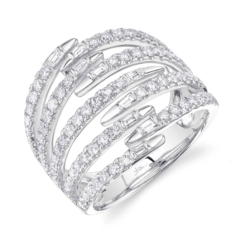 women’s bridal rings-White Gold Diamond Baguette Band Ring