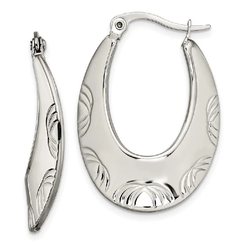 women’s sapphire earrings-Stainless Steel Polished and Textured Half Circles Hoop Earrings