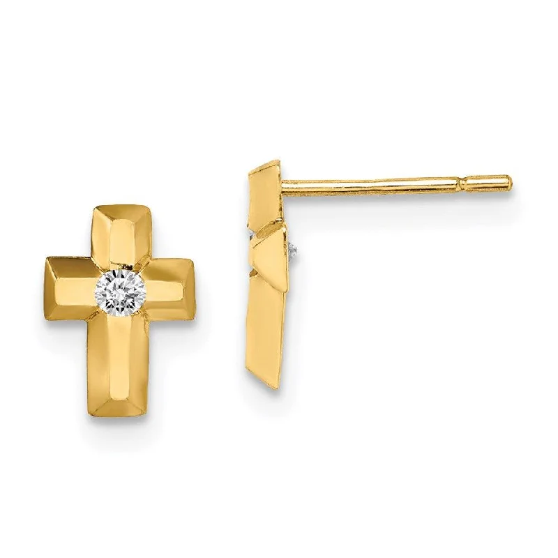 women’s vintage drop earrings-Madi K Kid's 14k  CZ Cross Post Earrings