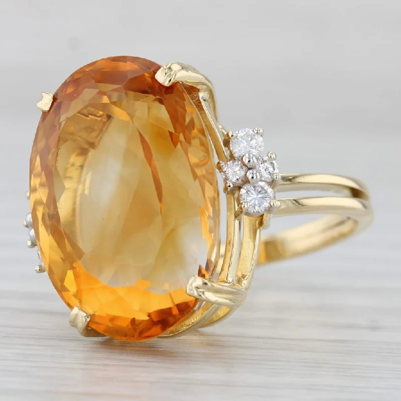 women’s affordable engagement rings-25.36ctw Oval Citrine Diamond Ring 18k Gold 950 Platinum Size 7.25 Cocktail