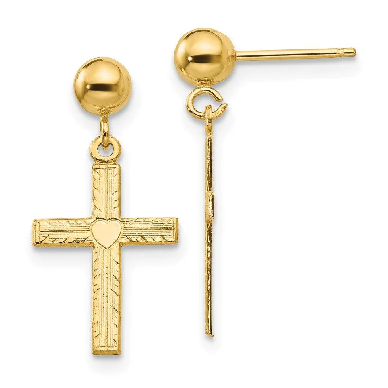 women’s chic earrings-14k Polished & Satin Cross Dangle Earrings