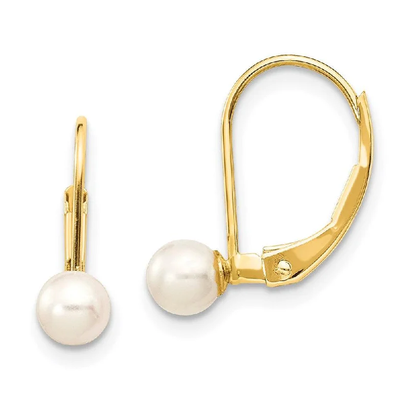 women’s silver stud earrings-14k 4-5mm White Round Freshwater Cultured Pearl Leverback Earrings