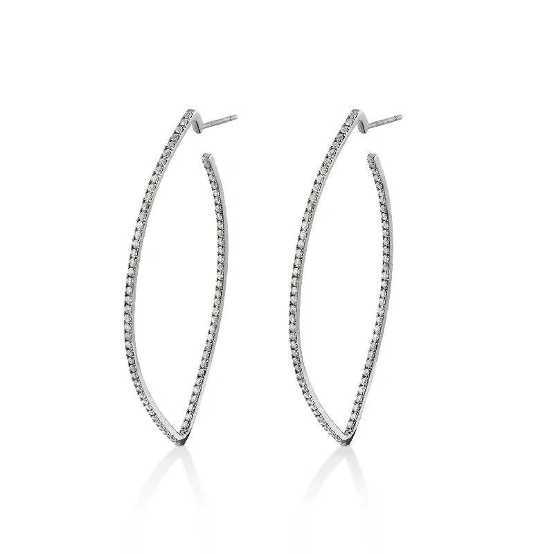 women’s silver hoop earrings-Diamond Marquis Hoop Earrings  E0000433