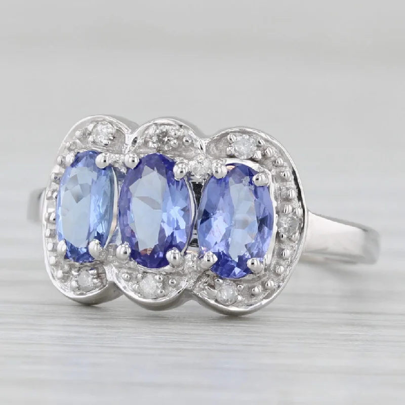 women’s antique-style engagement rings-1.39ctw Tanzanite 3-Stone Diamond Ring 14k White Gold Size 6