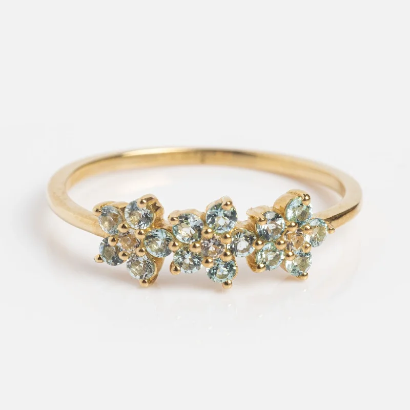 women’s luxury wedding rings-Solid Gold Blue Topaz Flower Trio Ring