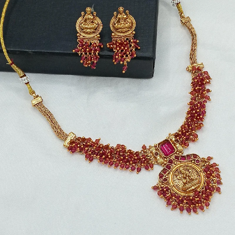 women’s diamond necklaces-Lucentarts Jewellery Gold Plated Pota Stone And Temple Necklace Set