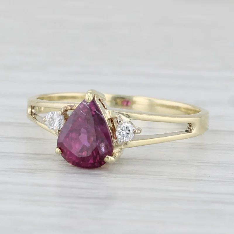 women’s round engagement rings-1.35ctw Pear Ruby Diamond Ring 14k Yellow Gold Size 6.5