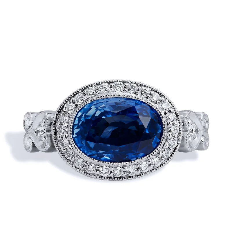 women’s wedding bands-4.18 Carat Oval Sapphire And Diamond Pave Ring