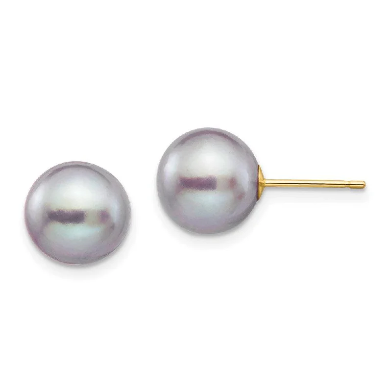 women’s trendy earrings-14k 9-10mm Grey Round Freshwater Cultured Pearl Stud Post Earrings