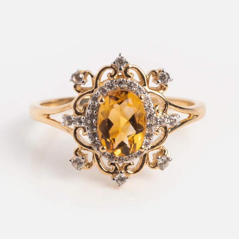 women’s minimalist rings-14k Vintage Inspired Citrine Statement Ring