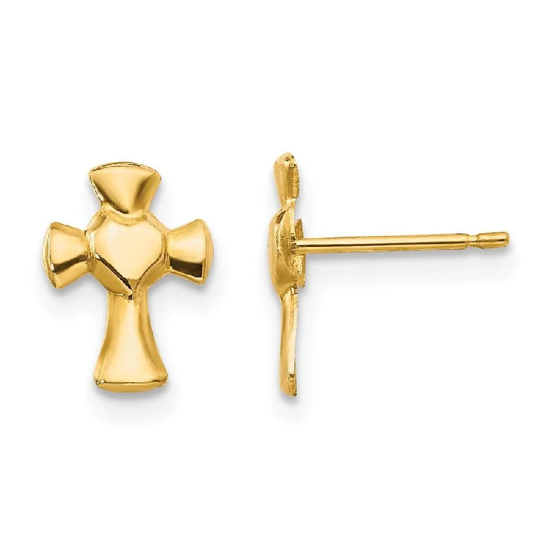 women’s gemstone stud earrings-Madi K Kid's 14k  Heart Cross Post Earrings