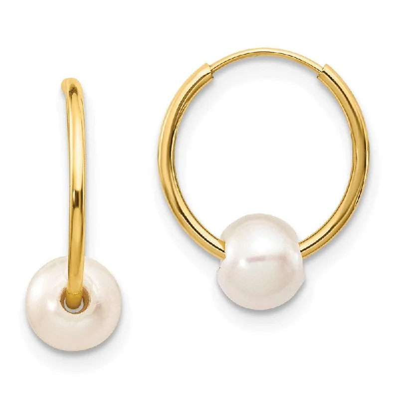 women’s sterling silver studs-14k 5-6mm White Semi-round Freshwater Cultured Pearl Endless Hoop Earrings