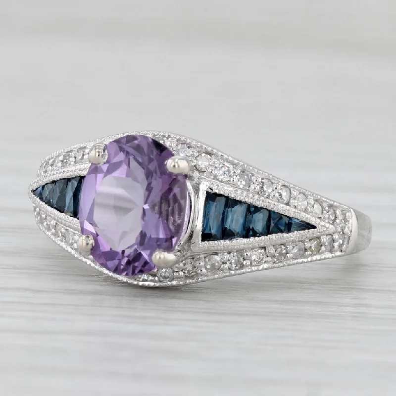 women’s oval diamond engagement rings-2ctw Amethyst Sapphire Diamond Ring 14k White Gold Size 8.25