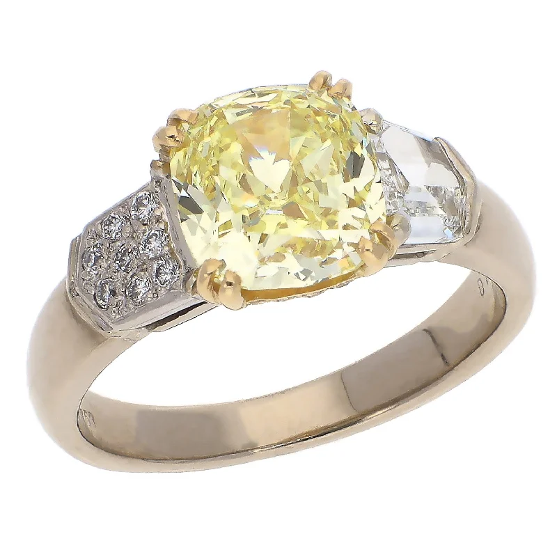 women’s engagement rings with emeralds-18K Yellow and White Gold Fancy Yellow Diamond Ring