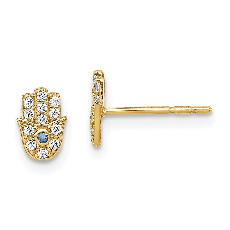 women’s diamond hoop earrings-Madi K Kid's 14k  CZ Hamsa Post Earrings