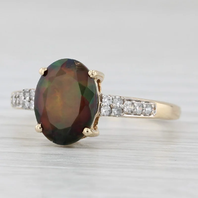 women’s classic solitaire engagement rings-Oval Black (Green) Opal Diamond Ring 10k Yellow Gold Size 5