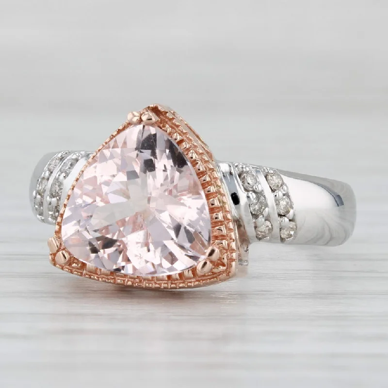 women’s vintage oval engagement rings-3.37ctw Pink Morganite Diamond Ring 14k Rose White Gold Size 9