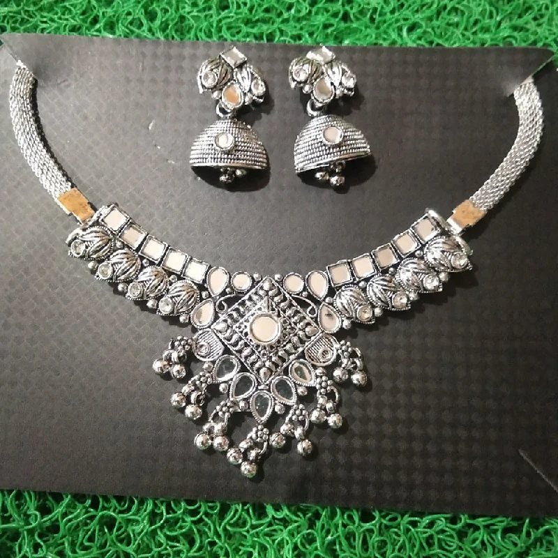 women’s multi-layered necklaces-Sanjana Jewels Oxidised Plated Mirror Necklace Set