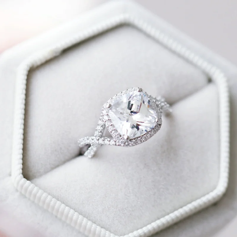 women’s unique solitaire engagement rings-Flair Simulated Diamond Ring - Sterling Silver