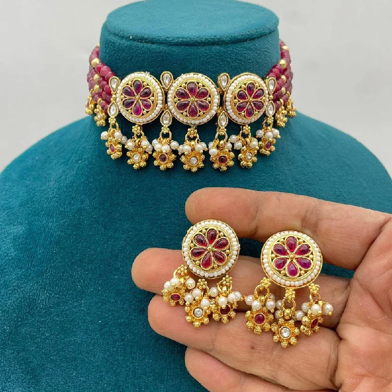 women’s customized necklaces-Manisha Jewellery Gold Plated Kundan Stone And Pearls Choker Necklace Set