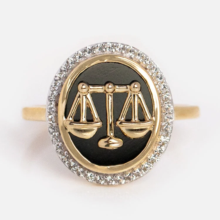 women’s vintage diamond rings-Solid Gold Black Onyx Zodiac Ring