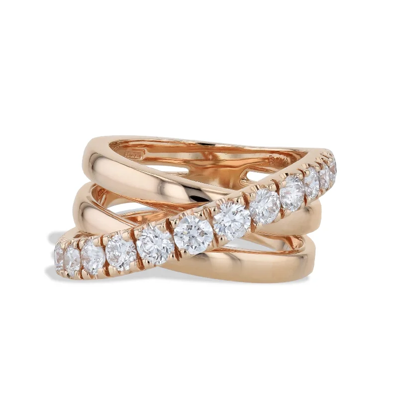 women’s signet rings-Diamond and 2 Band 18K Rose Gold Ring