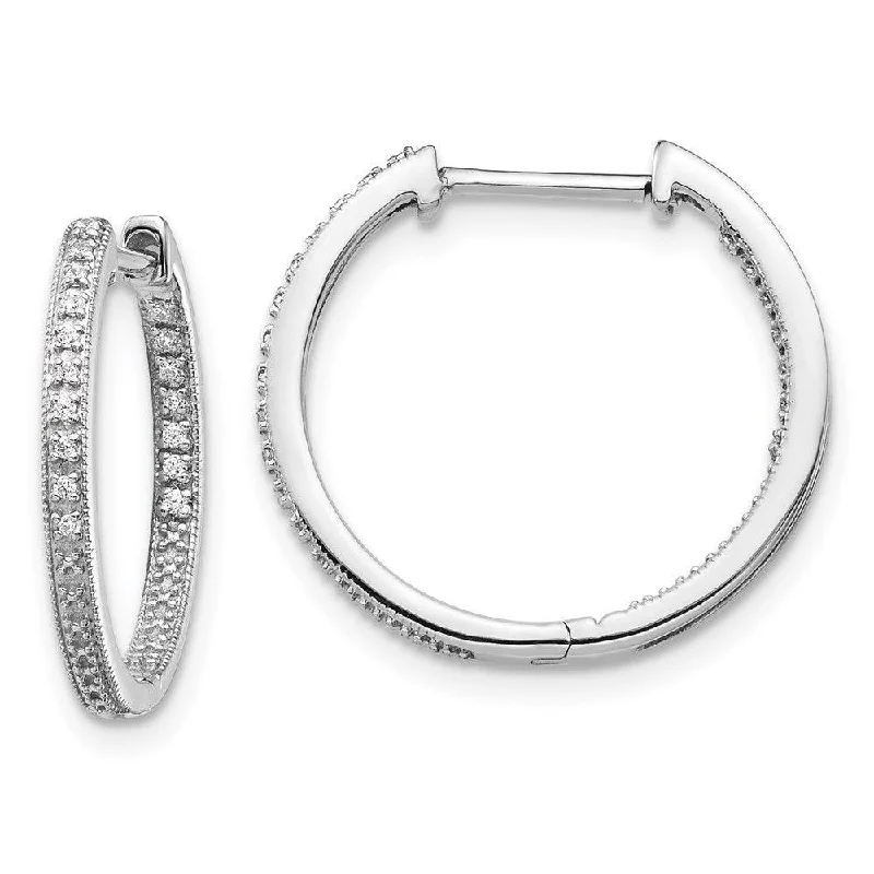 women’s clip-on earrings-14K White Gold Polished Diamond In and Out Hinged Hoop Earrings