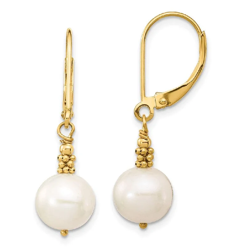 women’s teardrop earrings-14k 8-9mm Near Round White FWC Pearl Leverback Earrings