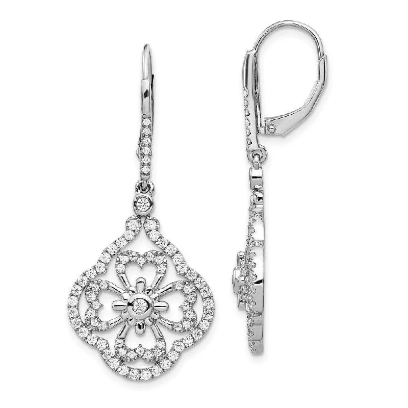 women’s fashion stud earrings-14k White Gold Diamond Fancy Leverback Earrings