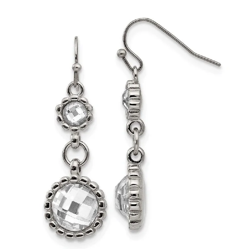 women’s birthstone earrings-Stainless Steel Polished Glass Shepherd Hook Dangle Earrings