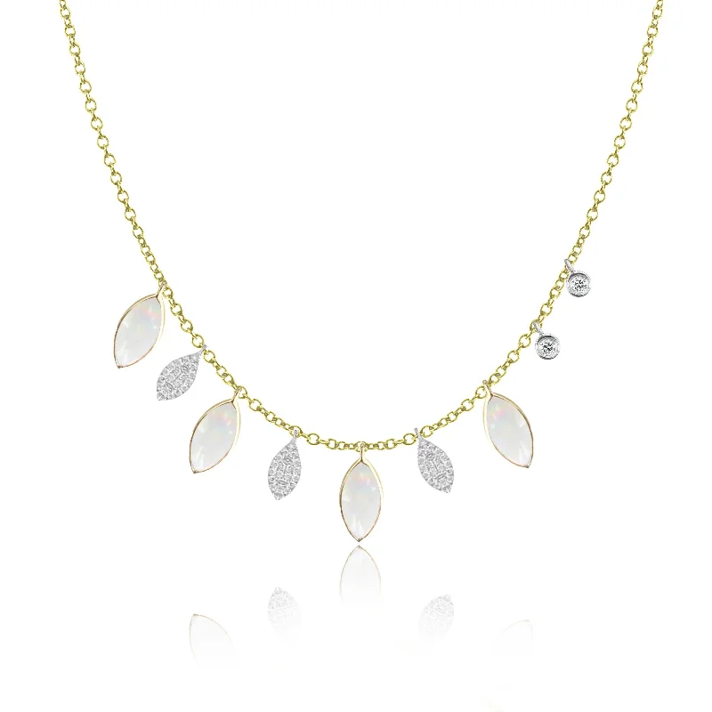 women’s simple necklaces-White Opal and Diamond Fringe Necklace