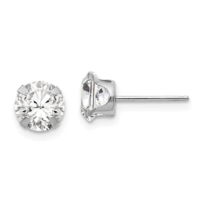 women’s pearl drop earrings-Madi K Kid's 14k White Gold  6.5mm CZ Post Earrings