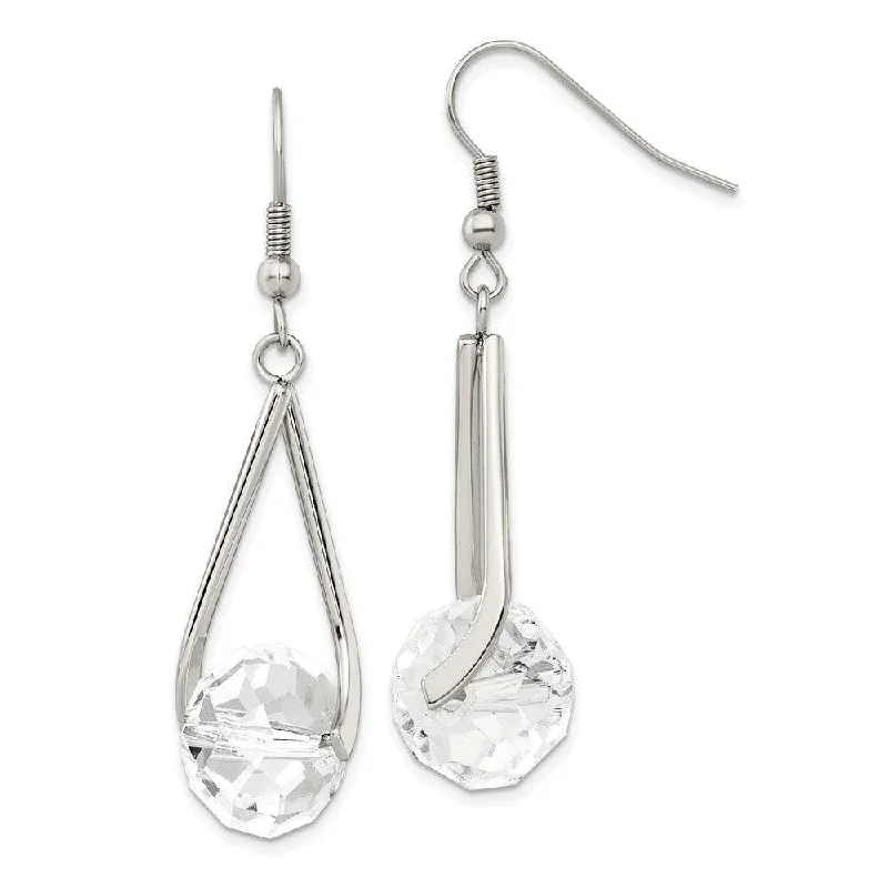 women’s bridal earrings-Stainless Steel Polished Glass Shepherd Hook Earrings