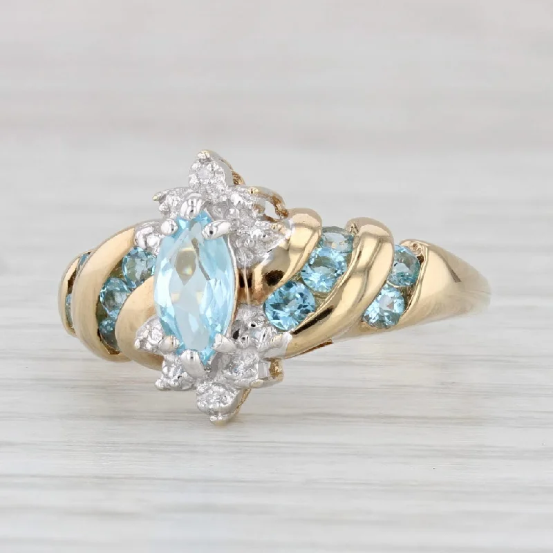 women’s vintage oval engagement rings-1.26ctw Marquise Blue Topaz Diamond Ring 10k Yellow Gold Size 8.75