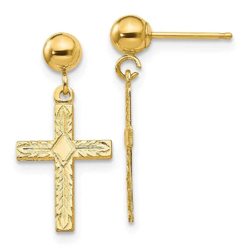 women’s gold statement earrings-14k Polished & Textured Cross Earrings