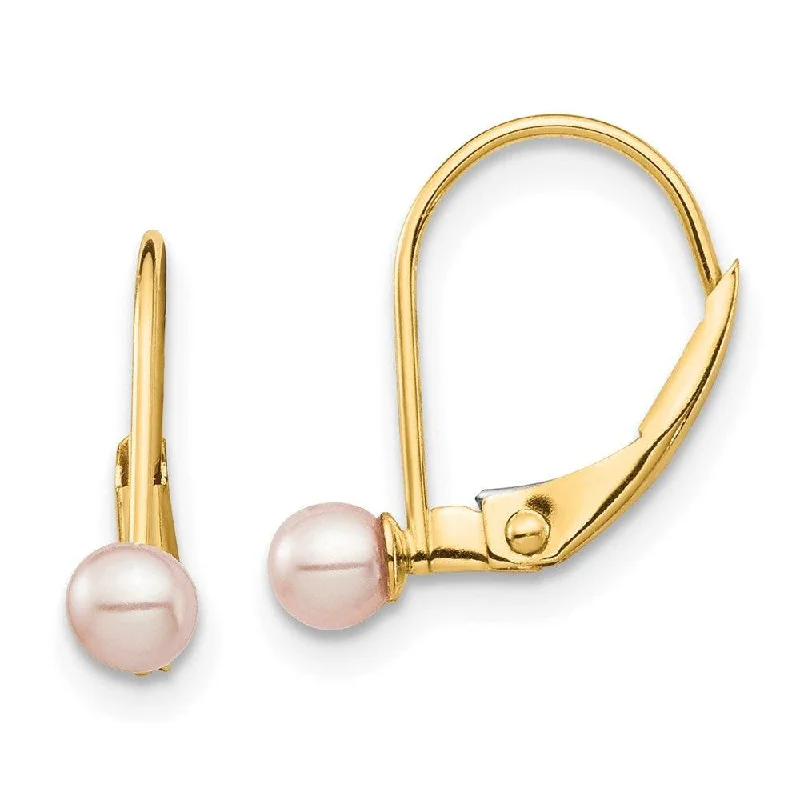 women’s dangly earrings-Madi K Kid's 14K  3-4mm Pink Round FW Cultured Pearl Leverback Earrings