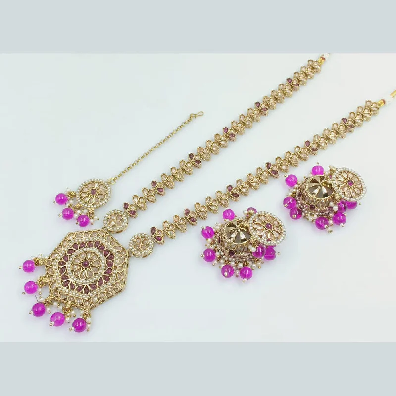 women’s wedding jewelry necklaces-Rani Sati Jewels Gold Plated Crystal Stone And Beads Long Necklace Set