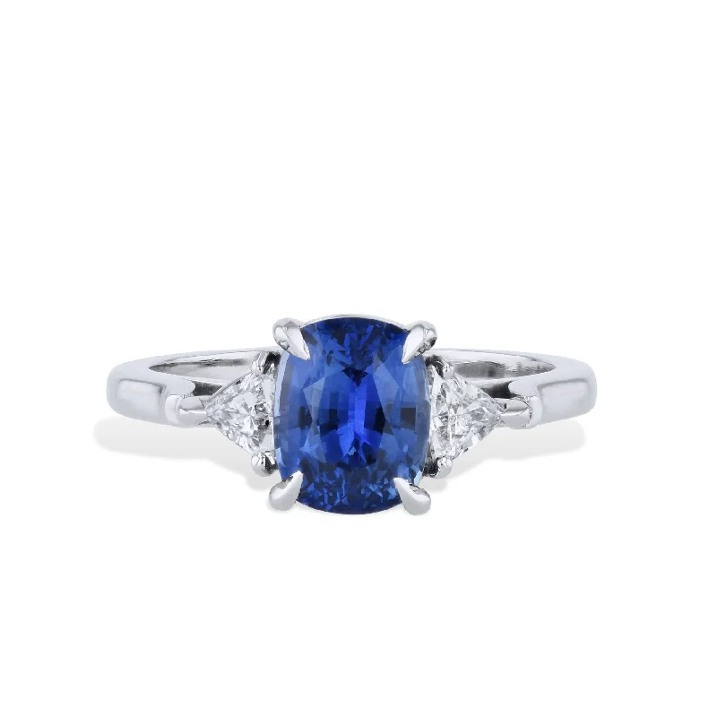 women’s statement gemstone rings-Madagascar Blue Sapphire Diamond Trillion Platinum Ring