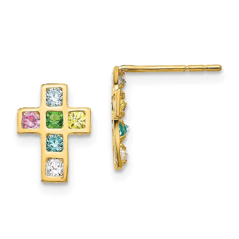 women’s stud earrings-Madi K Kid's 14k  Multi-colored CZ Cross Post Earrings