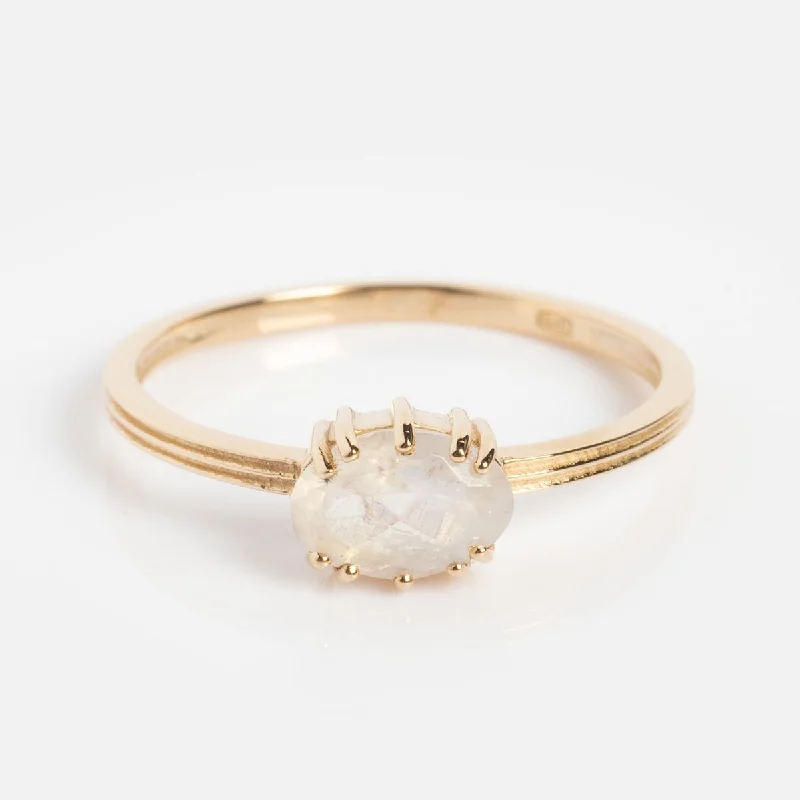 women’s bridal rings-Solid Gold Oval Cut Moonstone Ring