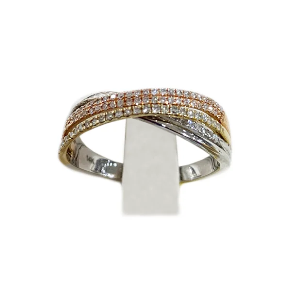 women’s engagement rings with pave diamonds-14k Tri-Tone Diamond Ring