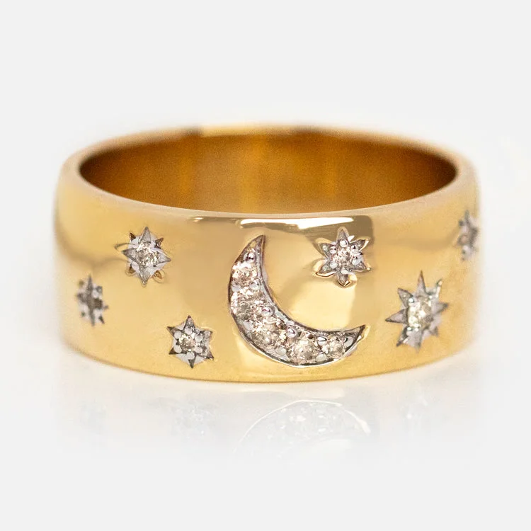 women’s silver engagement rings-Solid Gold Diamond Night Sky Cigar Band