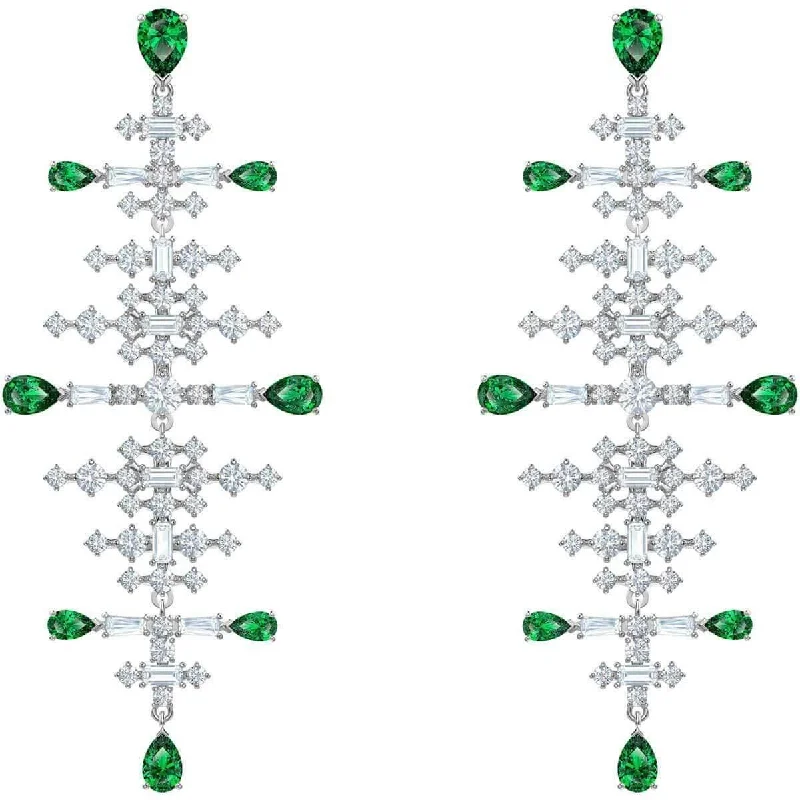 women’s geometric stud earrings-Swarovski Women's Earrings - Perfection Chandelier Green and Clear Stone | 5496837