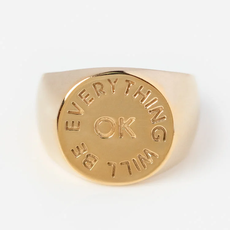 women’s silver wedding rings-Everything Will Be Ok Pinky Signet Ring